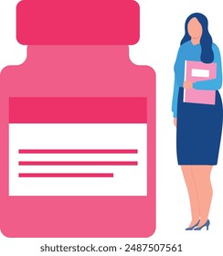 The girl is looking at the vitamins jar.