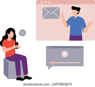 The girl is looking at the website.