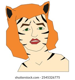 La chica parece un tigre. Subcultura juvenil de moda 2024. Therianthropes. Género no binario. Ilustración vectorial para las redes sociales. EPS 10