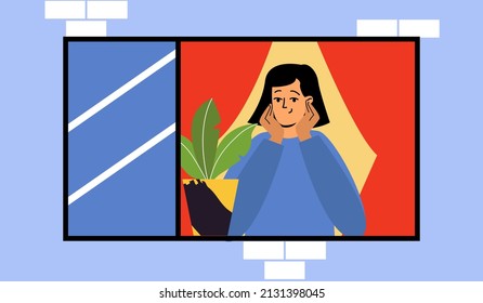 The girl looks out the window. The girl dreams