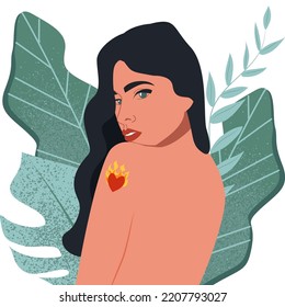 The girl looks over her shoulder  The concept self  love  harmony  Vector illustration