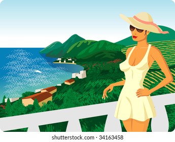 Girl looks at sea