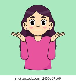 The girl is at a loss, without a clue. Not knowing what to say. Shoulders and arms raised