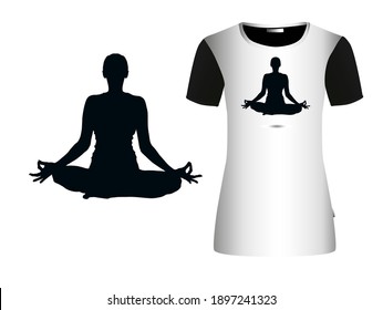 A girl in a lotus pose. T-shirt print. Yoga Vector illustration