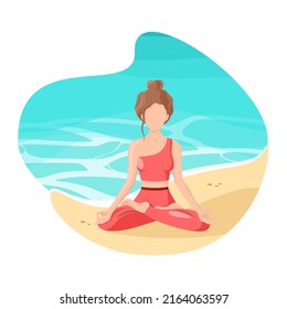 A girl in the lotus position on the ocean. Yoga. Relax. Cartoon design.