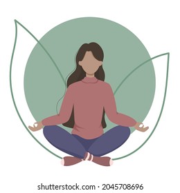 Niña en posición de loto. Sin cara. La chica del suéter está comprometida con el yoga. Ilustración del vector