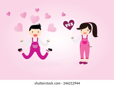 Girl love boy. She answer say yes.