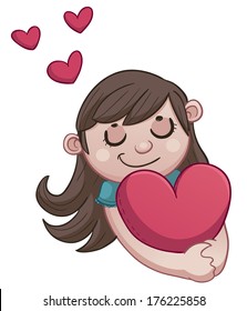 Girl in love holding a heart. Vector illustration of a cartoon girl in love holding a big heart. Fully editable.