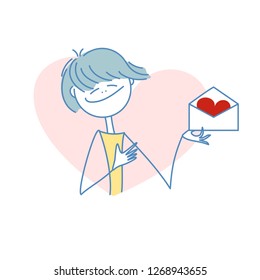 Girl with love letter. Hand drawn vector illustration.