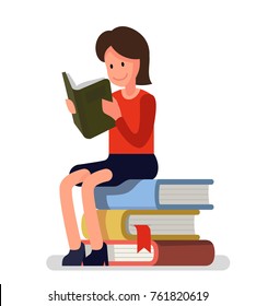 Girl love to read books. Vector flat