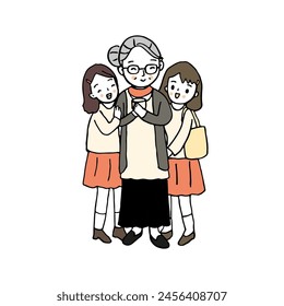 Girl love their grandmother. Grandma smiling with her granddaughter. Hand drawn style vector illustration