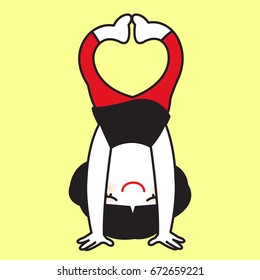 Girl Love Yoga And Love Going Upside Down With Heart Shape Legs Concept Card Character illustration