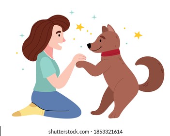 The girl loves her dog.Love between dog and owner. Illustration for children's book.Simple illustration.
Cute Poster.