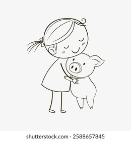 A girl lovingly embraces a small piglet