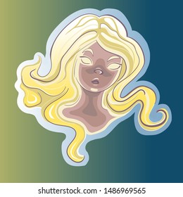 Girl with luminous hair. Cartoon character. Vector stock illustration. Logo. Avatar