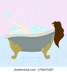 a girl lying in a bubble bath