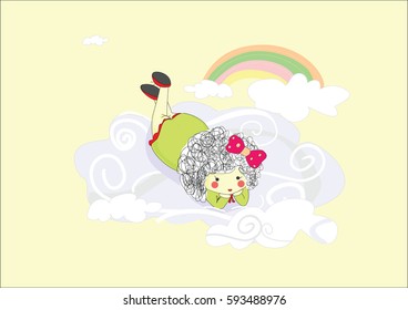 girl lying on the cloud,vector illustration