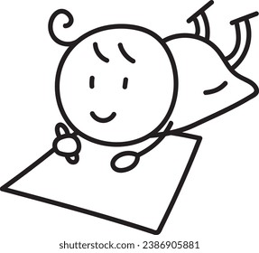 A girl lying on a large piece of paper and writing pictures and letters