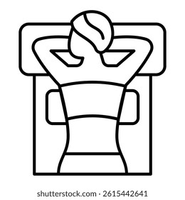 Girl lying on pillow thin line icon, exotic massage concept. Vector graphics. Woman at couch, relaxation sign on white background, linear style for mobile or design