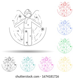 la chica está echada en el icono de nieve de varios colores. Línea delgada simple, contorno vectorial de iconos de invierno para ui y ux, sitio web o aplicación móvil