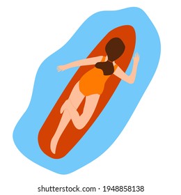 Girl lying on surf. Vector illustration for decoration, graphic design, sport magazines, banners, flyers, web-sites, etc