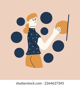 The girl made a choice out of many options. Concept of making important decisions. Vector illustration in flat style