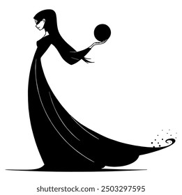 Girl with Magic Ball Silhouette, Mystical and Enchanting Design - Flat Vector Illustration