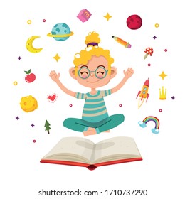 girl with a magic book vector illustration