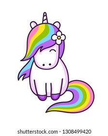 Girl magic unicorn with rainbow mane.