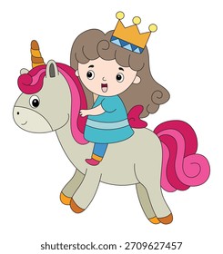 Una chica en la Ilustración vectorial mágica del unicornio