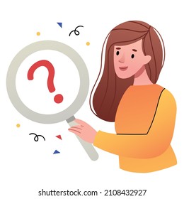 Girl with a magnifying glass.The concept of SEO or search engine optimization, Internet algorithm to increase site visibility, online marketing strategy.