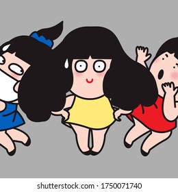 Girl Maintaining Distance Between Herself And Other People With Her Own Big Volume Hair. The Way To Stop Spreading Disease. Virus Control and Prevention Tips Concept Card Character illustration