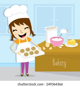 Girl make bakery activity cute cartoon vector