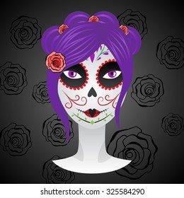 Girl with make up for day of dead. Vector illustration.