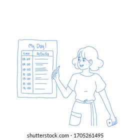 Chica hacer para hacer la lista de caracteres Diseño del vector.