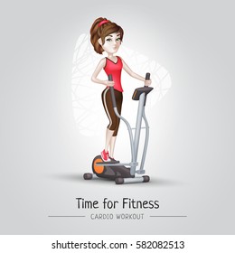 Girl make fitness exercises on the elliptical machine. Healthy lifestyle