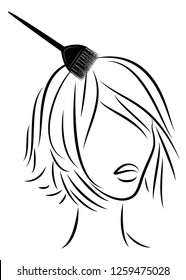 The girl makes a beautiful hairstyle for short hair. Brush hair dyes your hair. Vector illustation.