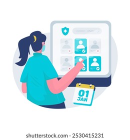 A girl makes a doctor's appointment, Online doctor schedule, Vector illustration