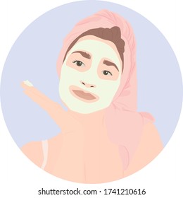 
Girl makes a face mask. Cosmetic procedures. Skin care. Cosmetic procedures. Cosmetic mask for skin care. Collagen cosmetics. Beauty saloon.