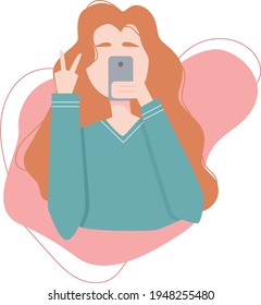 girl makes a photo. Love yourself. Illustration vector