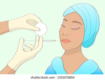 The girl makes the procedure to increase the lips