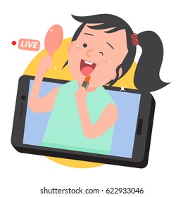 Girl makeup on Live streaming with smartphone : Vector ,Illustration
