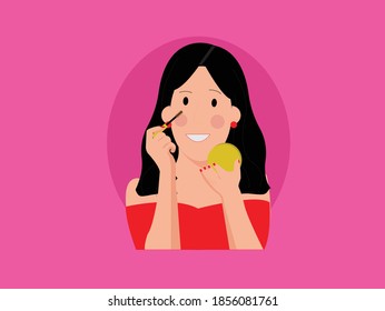 Girl makeup on pink background