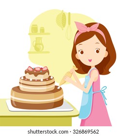 Girl Making Cake, Kitchen, Ware, Crockery, Cooking, Food, Bakery, Occupation, Lifestyle