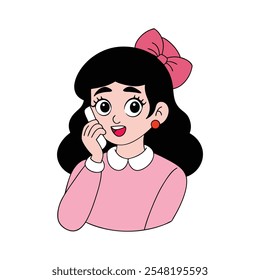A Girl Making a call vector art design with white background