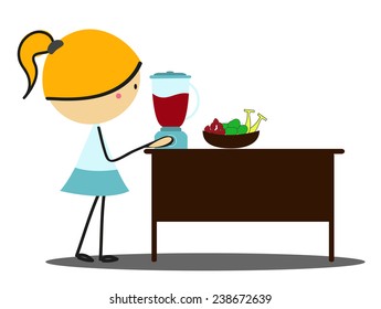 girl making juice and smoothies - Full Color