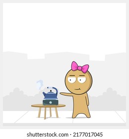 Girl making a kettle. The girl put the kettle on