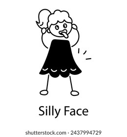 Girl making silly face, premium doodle icon 