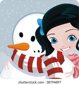 girl making snowman