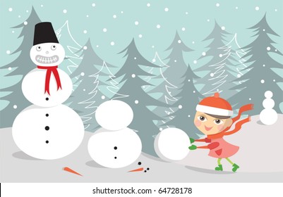 Girl making snowman
